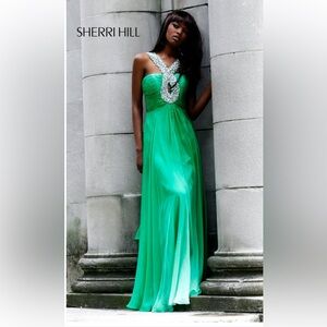 Green Ombré Sherri Hill Chiffon Dress